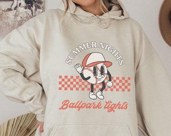 Retro Baseball Hoodie, Cute Baseball Sweatshirt, Summer Nights Baseball Lights Hoodie, Baseball Mama Hoodie, Baseball Lover Hoodie