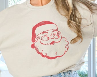 Retro Santa Sweatshirt, Vintage Santa Christmas Hoodie, Christmas PJs Matching Family Holiday Clothing Womens Mens Christmas Sweatshirts