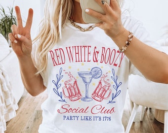 Funny 4th of July Shirt, Trendy Red White Boozy Social Club, Patriotic USA America TShirt, Day Drinking Party Cocktail Club Tee