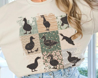Boho Duck Sweatshirt or Hoodie, Retro Backyard Pet Ducks Floral Farmhouse Cottagecore Crewneck Sweater, Duck Lover Gifts for Her