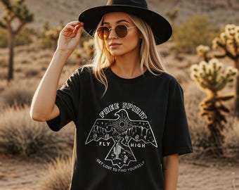 Boho Free Spirit, Retro Western Desert Thunderbird Tee, Southwest Adventure TShirts