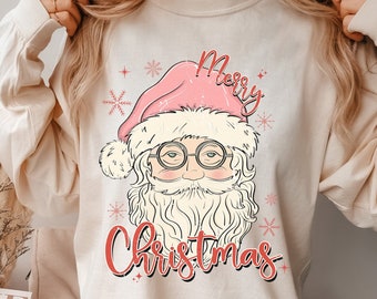 Comfort Colors® Long Sleeve Christmas Shirt for Women, Merry Christmas Vintage Santa Claus Shirt, Retro Christmas Winter Holiday Tee