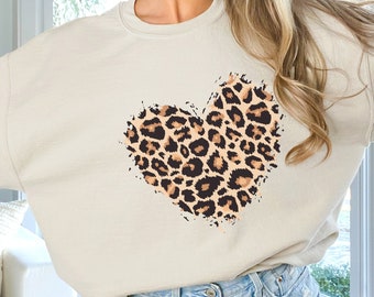 Leopard Heart Sweatshirt, Animal Print Heart Hoodie, Womens