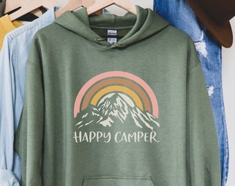 Retro Camping Hoodie for Women, Boho Rainbow, Hiking Sweatshirt, Travel Hoodie, Gift for her