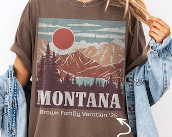 Custom Montana Vintage Vacation Shirt, Comfort Colors® Retro Mountain Graphic Tee, Personalized Travel TShirt, Family Matching Trip Shirts