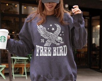 Boho Rock & Roll Eagle Sweatshirt, Vintage America Unisex Sweater, Retro Free Bird Pullover, Music Lover Gifts for Him or Her