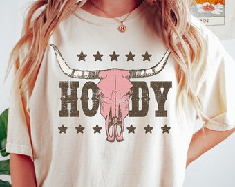 Camiseta Howdy, camiseta Boho Bull Skull, Comfort Colors®, camiseta Western Skull Longhorn, camiseta vaquera, camiseta campestre, regalos de ropa western