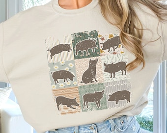 Boho Pig Sweatshirt, Retro Pet Pigs Hoodie, Floral Farmhouse Cottagecore Farm Girl Crewneck Sweater, Pig Lover Gifts for Her