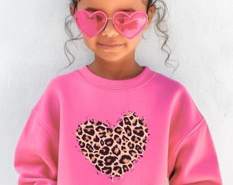 Sudadera juvenil con estampado de corazón de San Valentín, sudadera cómoda con capucha y estampado de leopardo, regalo de San Valentín para niñas.