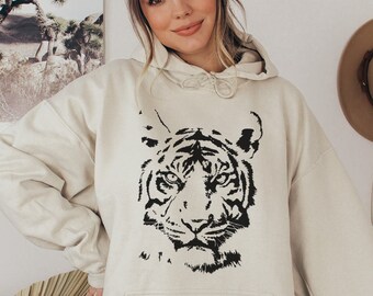 Tiger Face Hoodie, Trendy Animal Face Fashion Hoodie