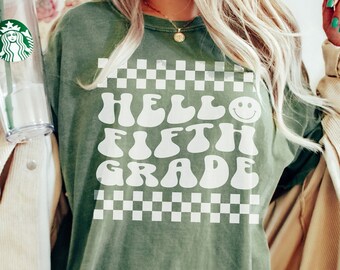 Retro Hello Fifth Grade Shirt, Comfort Colors®, Fifth Grade Teacher Shirt, 5th Grade Team Group Shirts, Teacher Gift, Kids Fifth Grade Tee