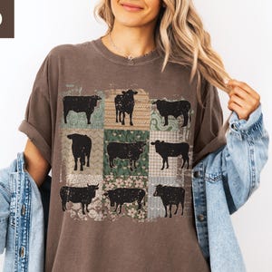 Boho Cow Shirt, Comfort Colors® Retro Farmhouse Patchwork Cows Tee, Farm Animal Lover Gifts