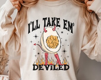 Funny Egg Pun Gifts, Humorous Foodie Deviled Egg Comfort Colors® Unisex Long Sleeve Shirt