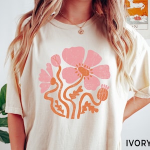 Retro Flower Shirt, Comfort Colors® Tee, Boho Wildflower Shirt, Modern Poppy TShirt, Vintage Poppies Shirt, Boho Botanical Oversized Tee