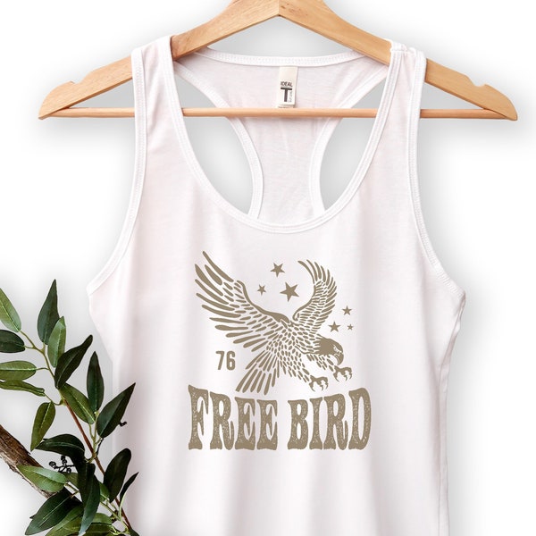 Eagle Free Bird Racerback Tank Top, Retro, Vintage 4th of July Tank, America Tank, Freedom Tank, Boho Graphic Tank for Women