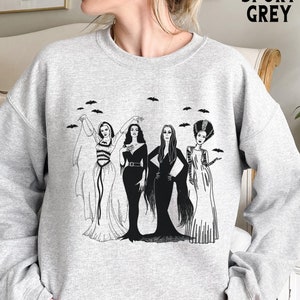 Womens Vintage Halloween Witch Sweatshirt or Hoodie, Goth Girl Friends Squad Crewneck Sweater, Spooky Season Retro Halloween Gifts for Her
