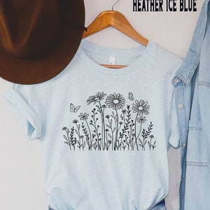 Flower Shirt, Wildflower Tee, Butterfly Floral TShirt, Boho Tee, Flowers Shirt, Gift for Mom, Gardening Gifts