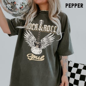 Retro Rock & Roll Soul Shirt, Comfort Colors®, Vintage Rock Concert Tee, Boho Guitar Wings Tee, Rock Music Lover Gift for Her or Him