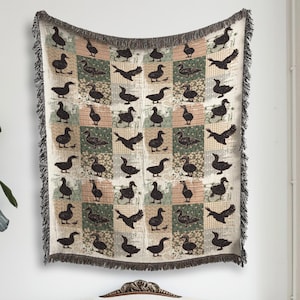 Duck Geese Neutral Woven Blanket, Cottagecore Farmhouse Decor, Floral Patchwork Throw, Duck Gifts, Easter Home Decor, Spring Gifts
