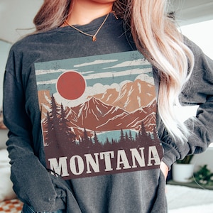 Montana Comfort Colors® Long Sleeve Shirt, Western Shirt, Vintage Inspired TShirt, Boho Wanderlust Tee, Adventure Nature Lover Gift