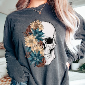 Halloween Comfort Colors® Long Sleeve Skeleton Shirt, Halloween Shirt for Women, Vintage Halloween Tee, Womens Fall Shirts