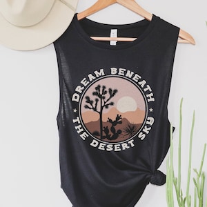 Womens Desert Sky Graphic Muscle Tank, Desert Tank top Women, Joshua Tree Cactus Tank for her, Tumblr Fashion, Cute Spring Summer Tank Tops