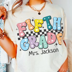 Retro shirt van het vijfde leerjaar, Comfort Colors® T-shirt voor leraar van het vijfde leerjaar, terug naar school bijpassende teamshirts, kinder T-shirt van het vijfde leerjaar