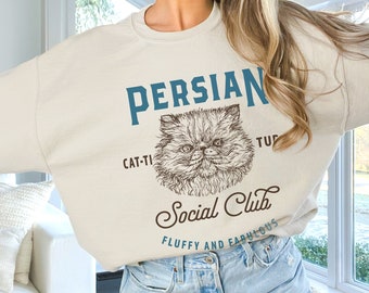 Retro Persian Cat Sweatshirt, Trendy Persian Cat Hoodie, Persian Social Club Crewneck Sweater, Cat Mom Sweatshirt, Persian Cat Lover Gifts