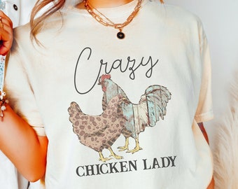 Funny Chicken Shirt, Comfort Colors®, Boho Crazy Chicken Lady Tee, Chicken Gift for Backyard Chicken Lover Farmer Country Girl Funny TShirt
