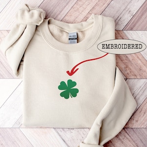 St Patricks Embroidered Shamrock Sweatshirt, St Patricks Day Hoodie, Lucky Green Embroidery Shamrock, St Paddys Day Unisex Crewneck Sweater