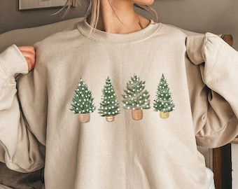 Sudadera con árbol de Navidad para mujer, cuello redondo con árbol de Navidad, sudadera navideña, suéter navideño, lindas camisetas navideñas para mujer