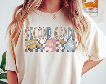 Camiseta retro de segundo grado, Comfort Colors®, camiseta para maestros de segundo grado, camisetas grupales de equipo de segundo grado, regalo para maestros, camiseta para niños de segundo grado