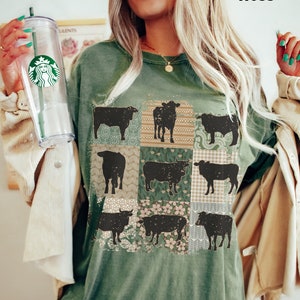 Camisa de vaca bohemia, Comfort Colors®, remera de vaca con estampado floral de estilo retro de granja, ropa estética cottagecore, regalo para amantes de las vacas