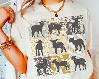 Boho Sheep Shirt, Comfort Colors®, Retro Floral Farm Girls Sheep Tee, Cottagecore Aesthetic Clothing, Sheep Lover Gift for Her