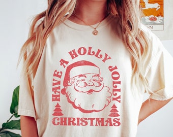 Retro Christmas Santa Tee, Comfort Colors®, Classic Vintage Christmas Shirts, Matching Family Unisex Christmas Holiday Pajamas Shirts