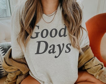 Retro Good Days-skjorta, minimalistisk sommar-T-shirt, unisex grafisk Good Vibes Positive-tröja