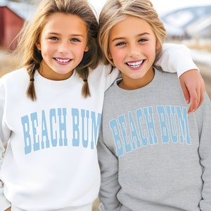 Youth Beach Bum Sweatshirt, Varsity Letter Beach Hoodie for Kids, Matching Family Beach Vacation Group Sweatshirts, Beach Ocean Lover Gift