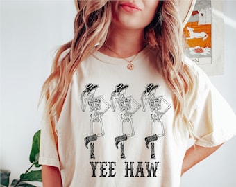 YeeHaw-shirt, howdy-shirt, dansend skelet cowboy-shirt, Comfort Colors®, boho-shirt, countrymuziek-T-shirt, country western cowgirl-shirt