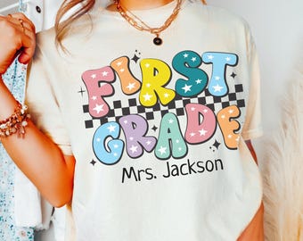 Retro First Grade Shirt, Comfort Colors® Teacher Tee, Back to School 1st Grade Matching Team Shirts, Kids First Grade TShirt