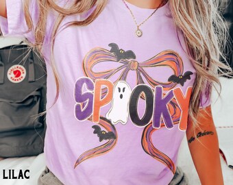 Spooky Halloween Shirt, Kokette Bogen Geist TShirt, Damen Mädchen Preppy Herbst Shirts, Jugend Halloween T-Shirt, Halloween Geschenke für Sie