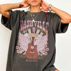 Nashville gitarr vingar skjorta, Comfort Colors®, vintage stil t-shirt, retro country western musikälskare gåva