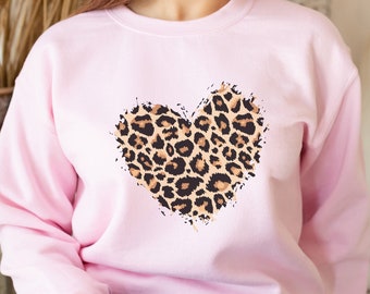 Leopard Heart Sweatshirt, Animal Print Heart Hoodie, Womens