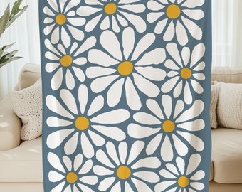 Daisy Velveteen Plush Blanket, Modern Boho Flower Botanical Throw, Floral Bedding, Girls Room, Dorm Room Decor, Flower Blankets, Daisy Gifts