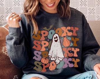 Spooky Ghost Sweatshirt, Halloween Sweatshirt, Halloween Sweater, Retro Ghost Sweatshirt, Womens Fall Sweatshirt, Retro Halloween Crewneck