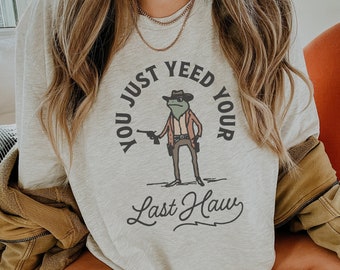 Yeed Your Last Haw Retro Divertente Maglietta Cowboy Frog, Maglietta Unisex Vintage Meme, Magliette Rodeo, Divertenti Regali Country Western