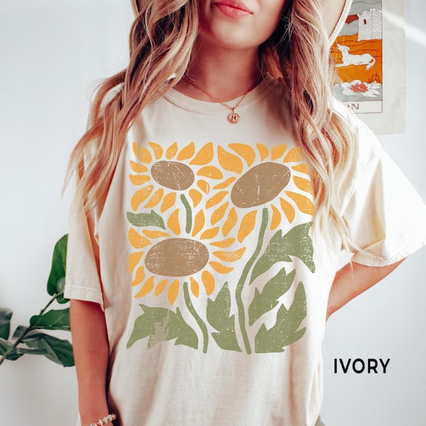 Retro Flower Shirt, Comfort Colors®, Vintage Sunflower Shirt, Wildflowers TShirt, Boho Tee, Botanical Shirt, Sunflower Lover Gifts For Her