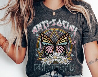 Koszulka Antyspołeczna Motyl, Koszulka Retro Antyspołeczna Introwertyk, Prezent Miłośnika Motyli Introwertyk, Prezent Klubu Zdrowia Psychicznego dla Niej
