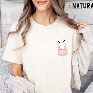 Bunny Rabbit Pocket Shirt, Anime Style Cute Bunny Rabbit Tee, Matching Family Easter Bunny Shirts, Rabbit Lover Shirt Gifts for Her