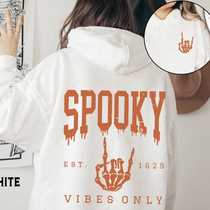 Comfort Colors® Halloween Sweatshirt, Spooky Vibes Halloween Hoodie, Orange Ink, Vintage Halloween Crewneck, Spooky Season Skeleton Sweater