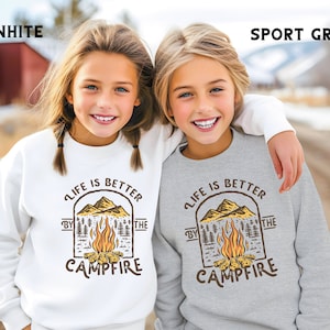 Youth Camping Hiking Sweatshirt, Outdoor Nature Lover Kids Hoodie, Adventure Awaits, Explore More Wanderlust Sweatshirt, Kids Outdoor Gifts